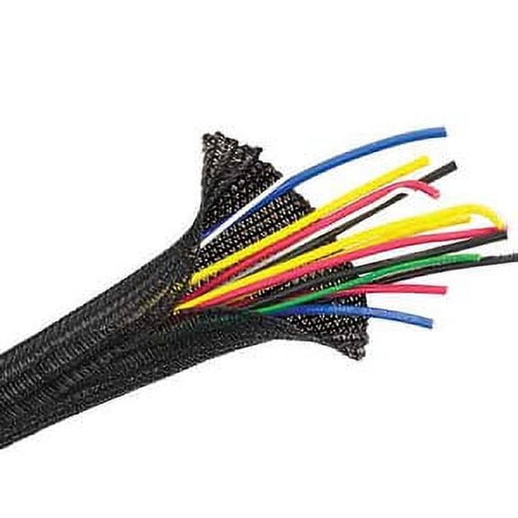 Black Flexo F6 Braided Cable Wire Sleeving Wrap - Length : 10 Feet - 1-1/4"