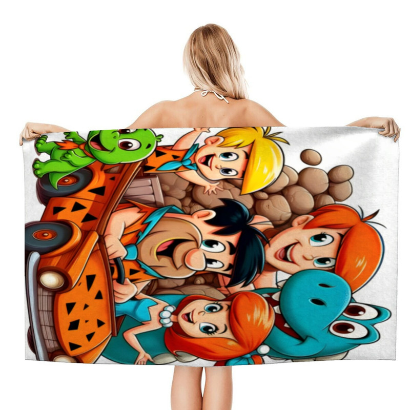 Black Flintstones Beach Quick Drying Towel，"QuickDry, SandFree