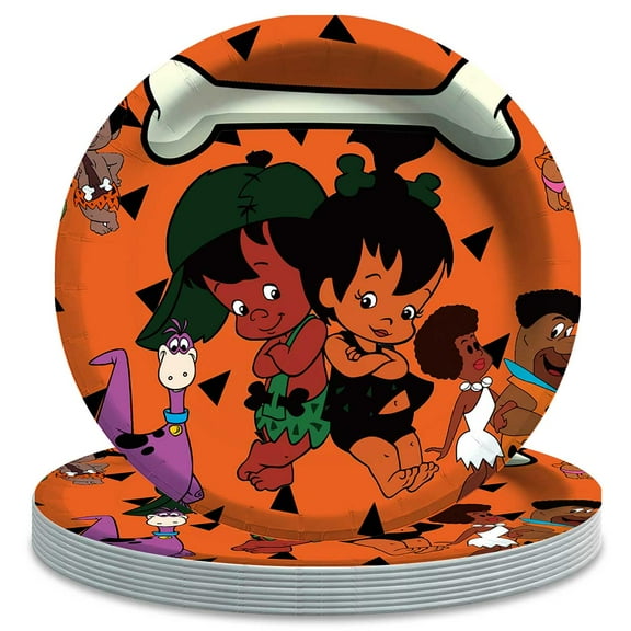 Black Flintstones Birthday Plates Disposable Dinnerware Party Supplies Decorations Tableware