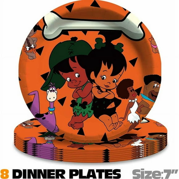 Black Flintstones Birthday Plates Disposable Dinnerware Party Supplies Decorations Tableware