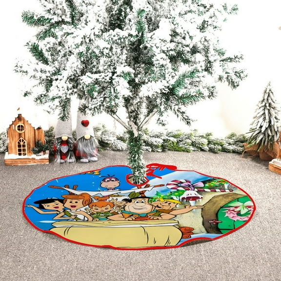 Black Flintstones themed Christmas Tree Skirt 48inch premium collectible decor