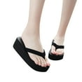 thumbnail image 1 of Black Flip Flops for Women Platform Wedge Thong Sandals Slip on Slides Shoes Lightweight Summer Heels Dress Slippers Black Size 7.5, 1 of 8