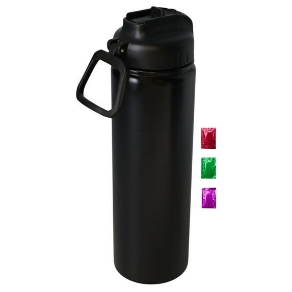 Black Flip Straw Water Bottle with Handle 24 Oz 1 Pack, Double Walled Stainless Steel Tumbler for Hot or Cold Drinks Gym Travel Office Car School Party Gift with Snoep in Beperkte Oplage