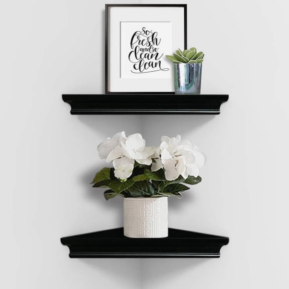 Black Floating Corner Shelves, Elegant Wall-Mounted Corner Shelf 7.7 Pounds, Black