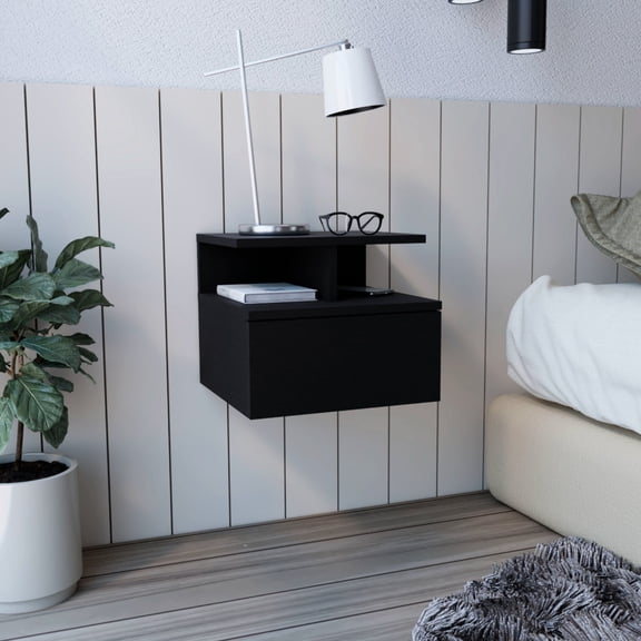 Black Floating End Table | Simple Assembly with Screwdriver | Suitable for Nighttime Use