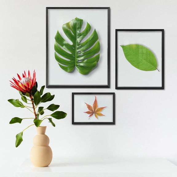 Black Floating Frame for One 14x11, Two 8x10, Four 5x7 Pictures, Clear Glass, Wall Decoration, 7 Pieces