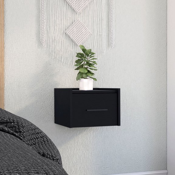 Black Floating Nightstand | Simple Assembly for Bedroom | Save Space with Stylish Appearance