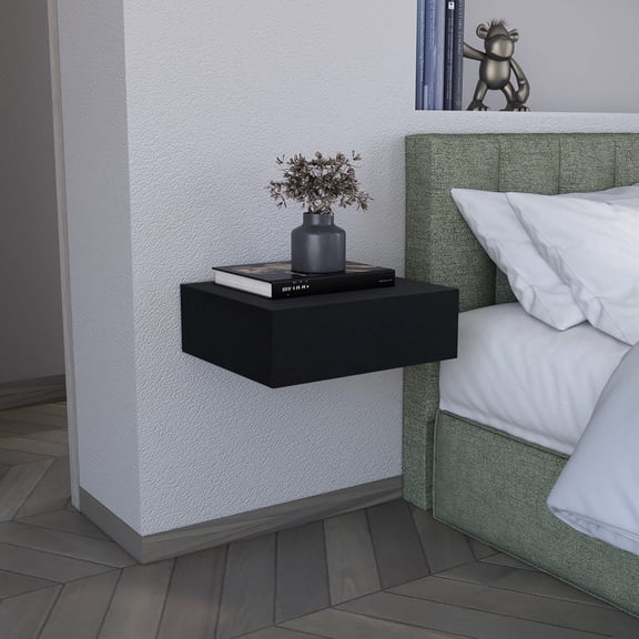 Black Floating Shelf | Streamlined Design & Easy Install | Bedside Decorative