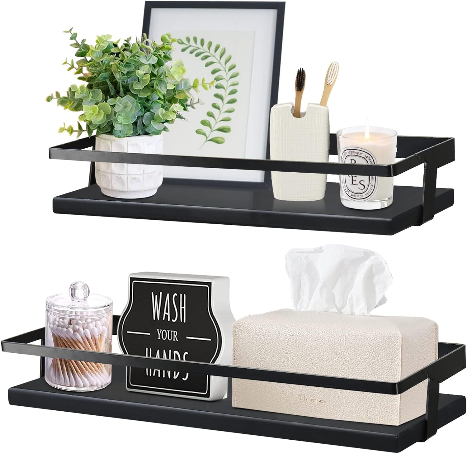 Black Floating Shelves Bathroom Wall Organizer, Bathroom Shelves Wall ...