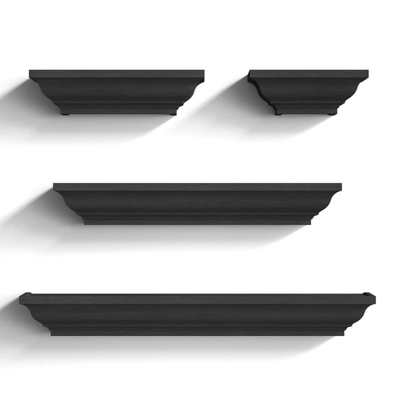Black Floating Shelves Solid Wood Storage Wall Set Of 4 Display Ledge Decor For Bedroom Living Room Bathroom Kitchen -