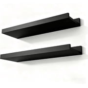 Black Floating Shelves for Wall Decor, 14 in Shelf with Lip Set of 2