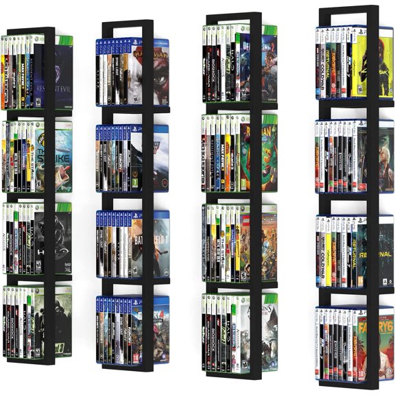 Black Floating Shelves for Wall, 34 Inch Video Games, CD, DVD Storage Shelves, Metal Cube Storage Shelf Set of 4