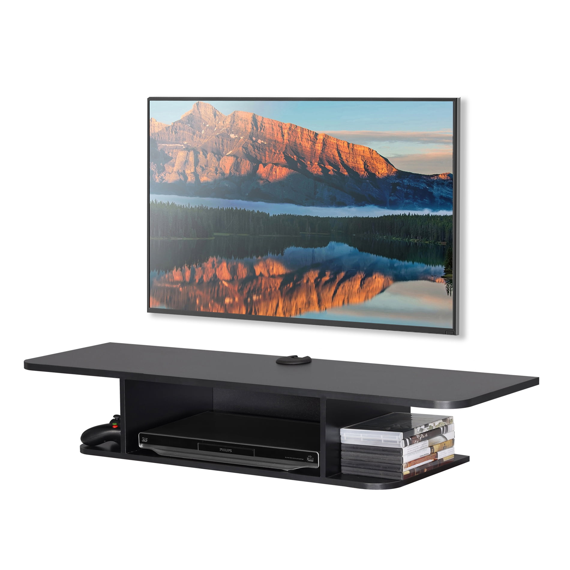 Black Floating TV Stand Wall Mounted, Entertaniment Center Media