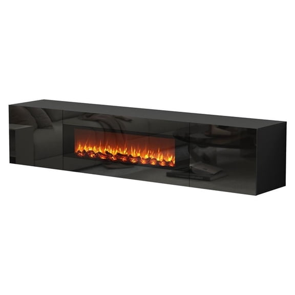 Black Floating TV Stand with Fireplace - 70 Inch Engineered Wood Entertainment Center