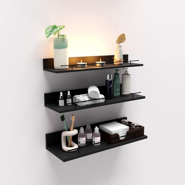 Shelf Set Black Floating Decorative Wall Shelf Set of 3, Mountable Shelves for ...