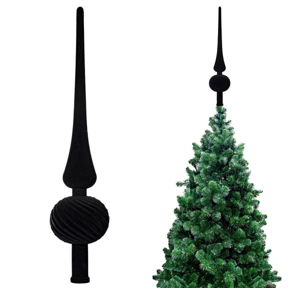 Black Top Star Plastic Flocking Gourd Christmas Tree Top Decoration Props Long Pointed Christmas Crafts For Holiday Decor