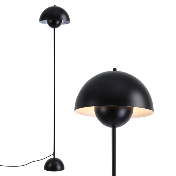 Black Floor Lamp for Living Room, Industrial Metal Dome Lampshade Standing Lamp with Foot Switch, Modern Tall Reading Floor Light for Kitchen Island, Bedroom, Restaurant