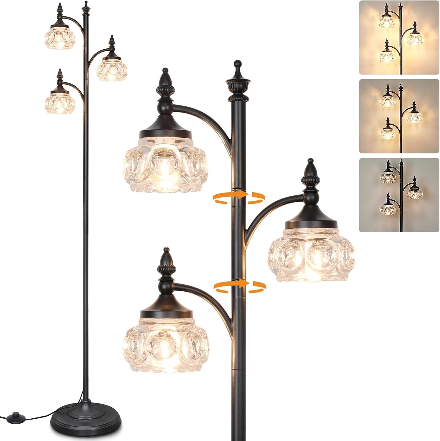 Black Floor Lamp for Living Room,Tall Standing Lamp Dimmable Tree Floor ...