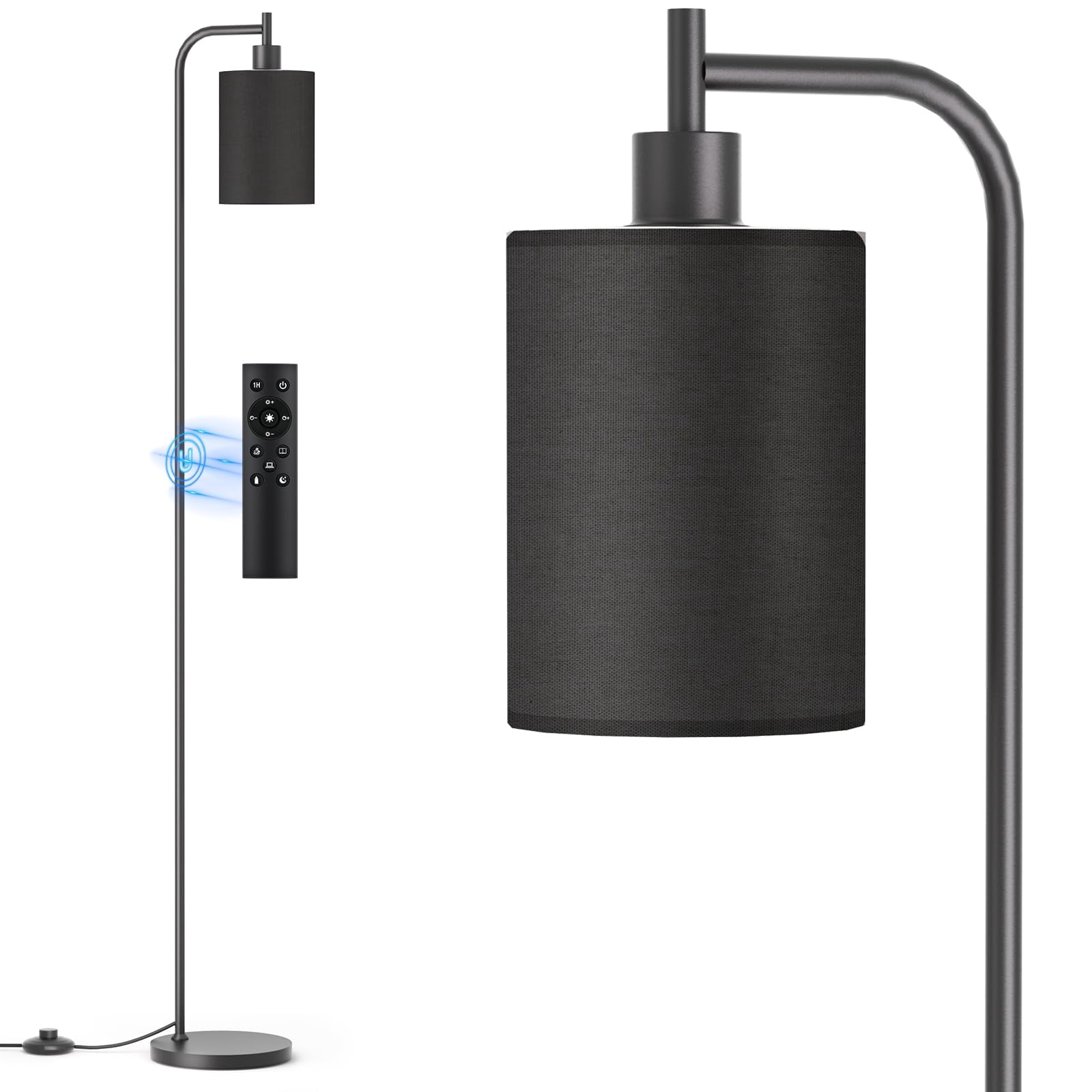 Black Floor Lamp With Linen Shade Dimmable Standing Lamp For Living Room Bedroom Office