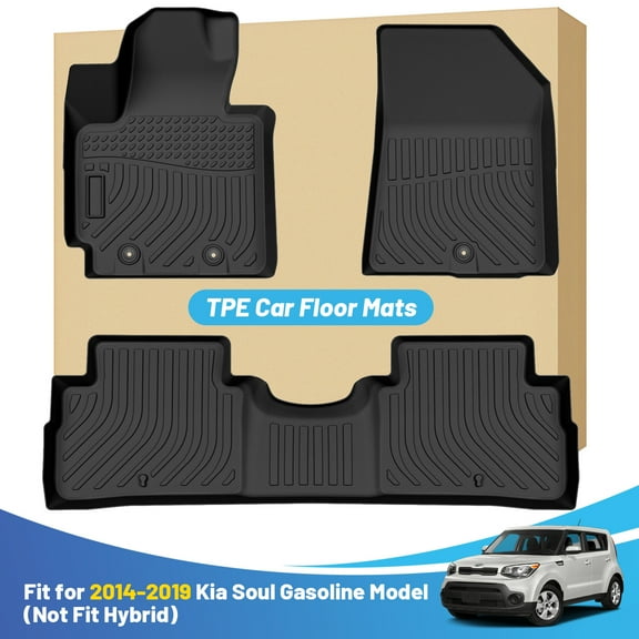 Black Floor Mats Compatible with Kia Soul 2014-2019 (Gasoline Model) All Weather Custom Fit Front Rear Car Floor Liners Waterproof - Not Fit Hybrid