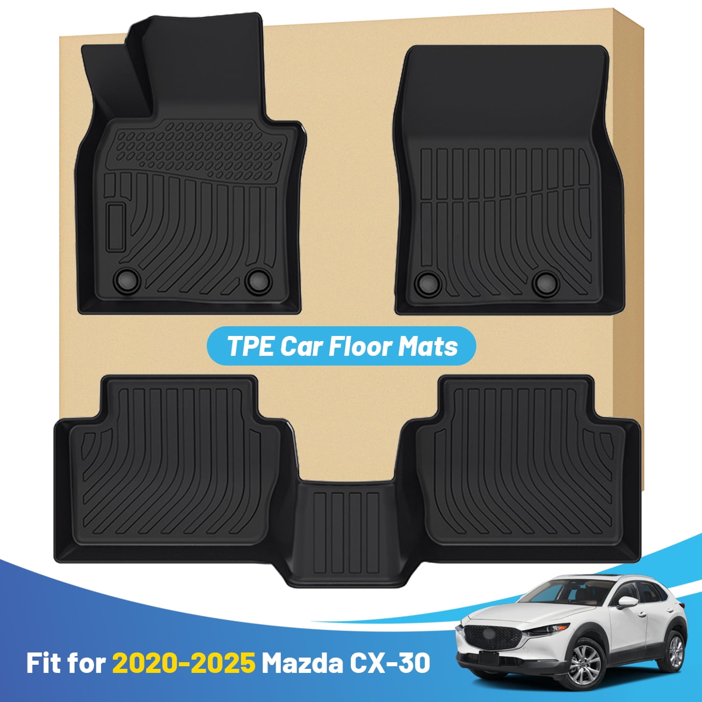 Black Floor Mats Liners Replacement for Mazda CX-30 CX30 2020-2025 Heavy Duty All Weather Guard Front Rear Auto Carpet-Custom Fit Durable Odorless