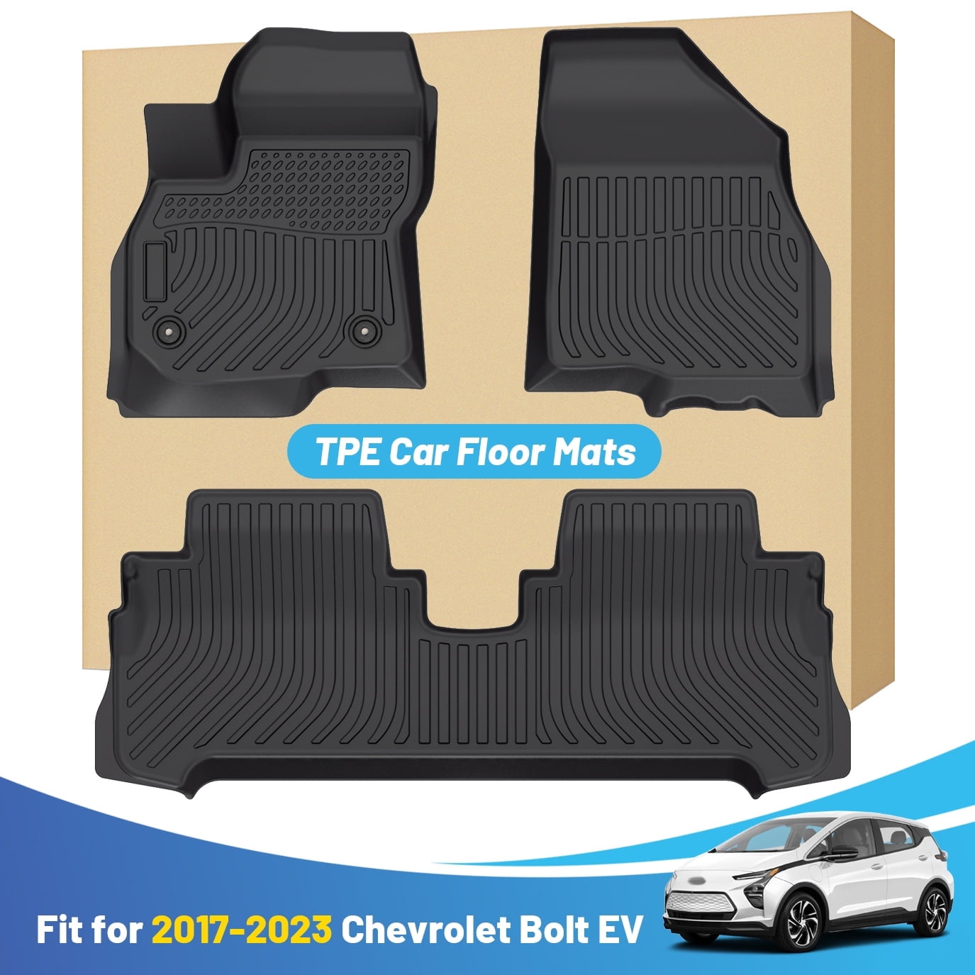 All-Weather Floor Mats For 2016-2022 Chevy Spark (Not EV) - 3D TPE Custom Fit, Black