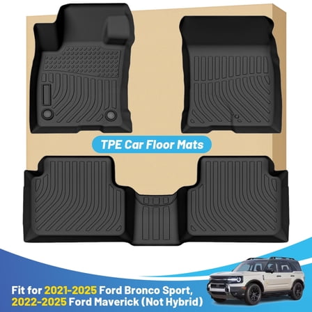 Black Floor Mats Liners Replacement for Ford Bronco Sport 2021-2025 / Ford Maverick (Not Hybrid) 2022-2025 Heavy Duty All Weather Front Rear Car Carpet Custom Fit Durable Odorless
