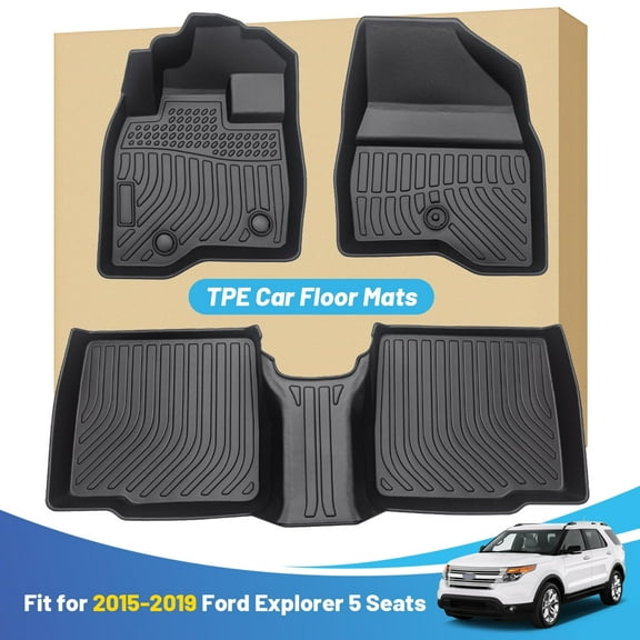 Black Floor Mats Liners Replacement for Explorer 5 Seats 2015 2016 2017 2018 2019 Heavy Duty All Weather Guard Front and Rear Car Carpet-Custom Fit-Tough/Durable/Odorless