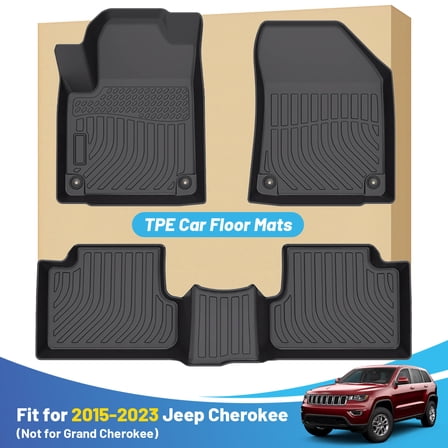 Black Floor Mats Liners Replacement for Jeep Cherokee 2015-2023 Heavy Duty All Weather Guard Front and Rear Car Carpet-Custom Fit-Tough/Durable/Odorless
