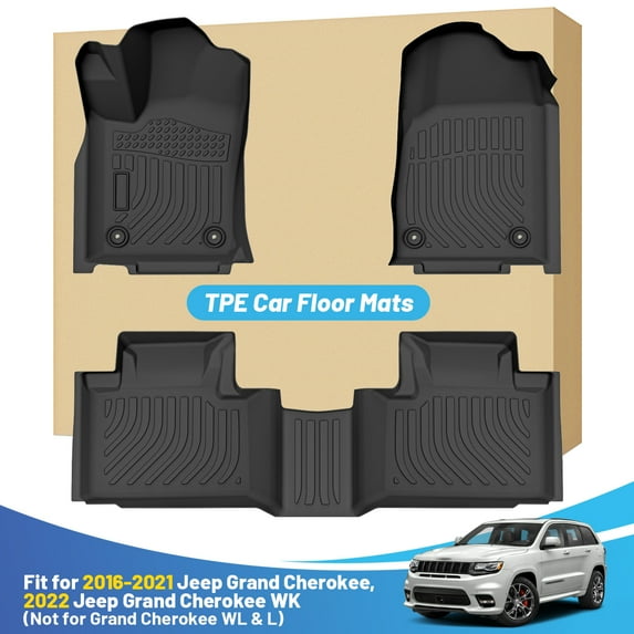 Black Floor Mats Liners Replacement for Jeep Grand Cherokee 2016-2021 Heavy Duty All Weather Front Rear Car Carpet Custom Fit Durable Odorless-Not for Grand Cherokee L