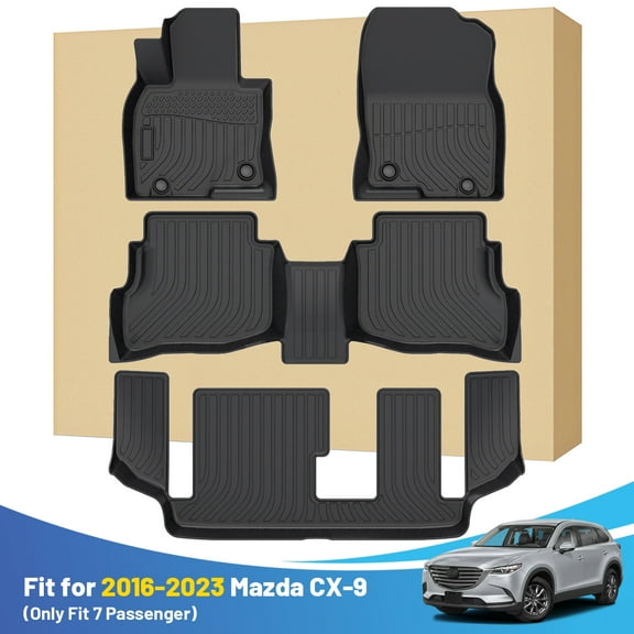 Black Floor Mats Liners Replacement for Mazda CX-9 2016-2023 (Only for 7 Seats with 2nd Row Bench Seat) All Weather Front Rear Car Carpet Custom Fit Durable Odorless-Not for 6 Seats
