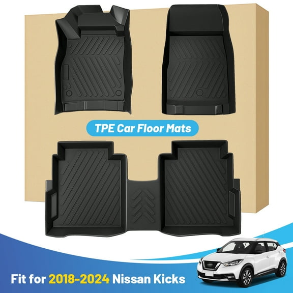 Black Floor Mats Liners Replacement for Nissan Kicks 2018-2024 Heavy Duty All Weather Guard Front Rear Auto Carpet-Custom Fit-Tough/Durable/Odorless