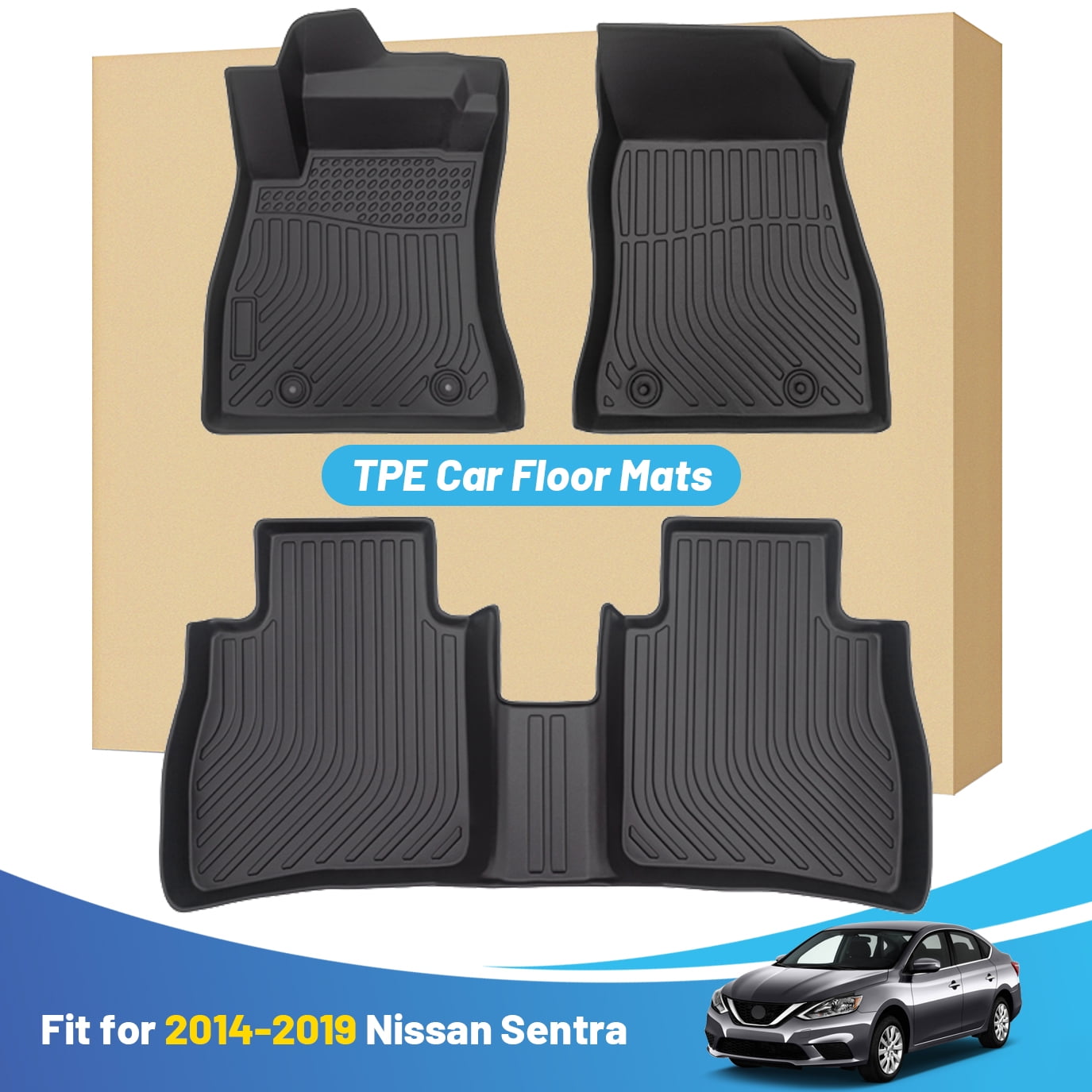 Black Floor Mats Liners Replacement for Nissan Sentra/Sylphy 2014 2015 2016 2017 2018 2019 Heavy Duty All Weather Guard Front and Rear Car Carpet-Custom Fit-Tough/Durable/Odorless