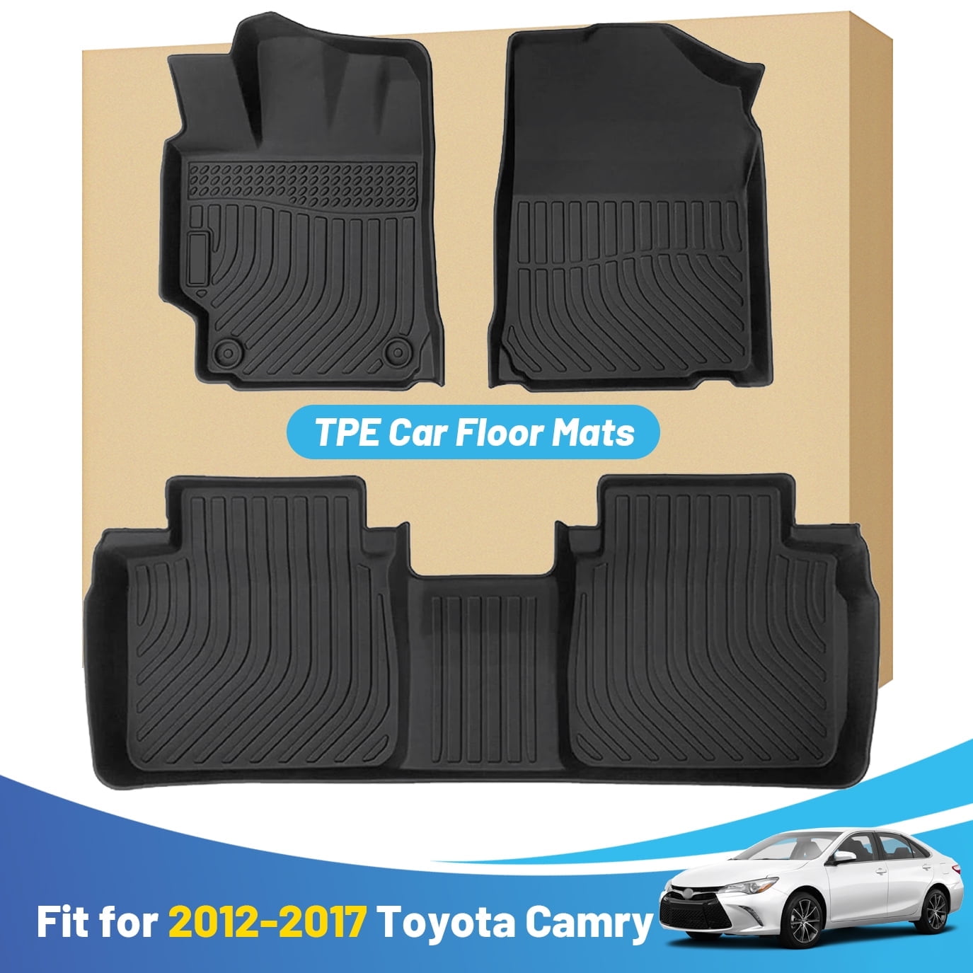 Black Floor Mats Liners Replacement for Toyota Camry 7th 2012-2017 Heavy Duty All Weather Guard Front and Rear Car Carpet-Custom Fit-Tough/Durable