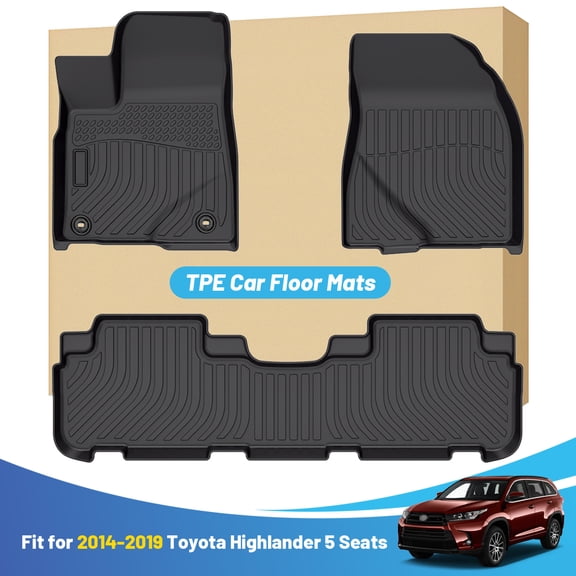 Black Floor Mats Liners Replacement for Toyota Highlander 5 Seats 2014 2015 2016 2017 2018 2019 Heavy Duty All Weather Guard Front Rear Car Carpet-Custom Fit-Tough/Durable/Odorless