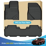 Black Floor Mats Liners Replacement for Toyota Highlander 5 Seats 2014 2015 2016 2017 2018 2019 Heavy Duty All Weather Guard Front Rear Car Carpet-Custom Fit-Tough/Durable/Odorless