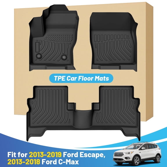 Black Floor Mats Liners Replacement for Ford Escape & C-max 2013-2019 All Weather Guard Front Rear Car Carpet Custom Fit Durable Odorless