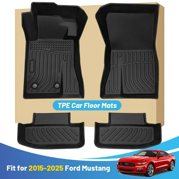 Black Floor Mats Liners Replacement for Ford Mustang 2015-2025 Heavy Duty All Weather Guard Front Rear Auto Carpet-Custom Fit-Tough/Durable/Odorless