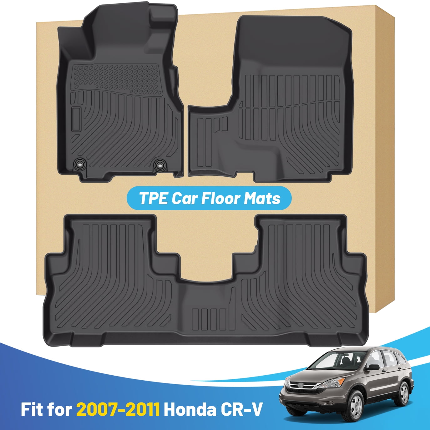 Black Floor Mats Liners Replacement for Honda CRV CR-V 2007-2011 Heavy Duty All Weather Guard Front and Rear Car Carpet-Custom Fit-Tough Odorless