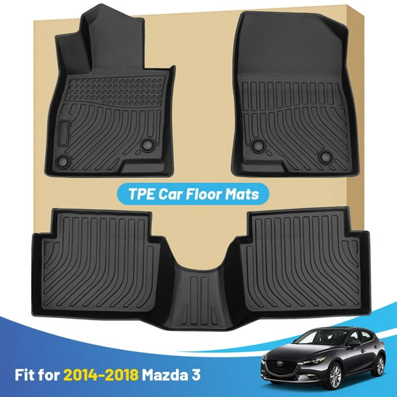 Black Floor Mats Liners Replacement for Mazda 3 2014-2018 Heavy Duty All Weather Guard Front and Rear Car Carpet-Custom Fit-Tough/Durable/Odorless