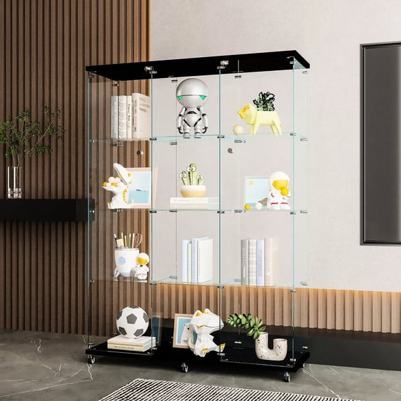 Black Floor - Standing Glass Bookshelf / Provides Sufficient Storage
