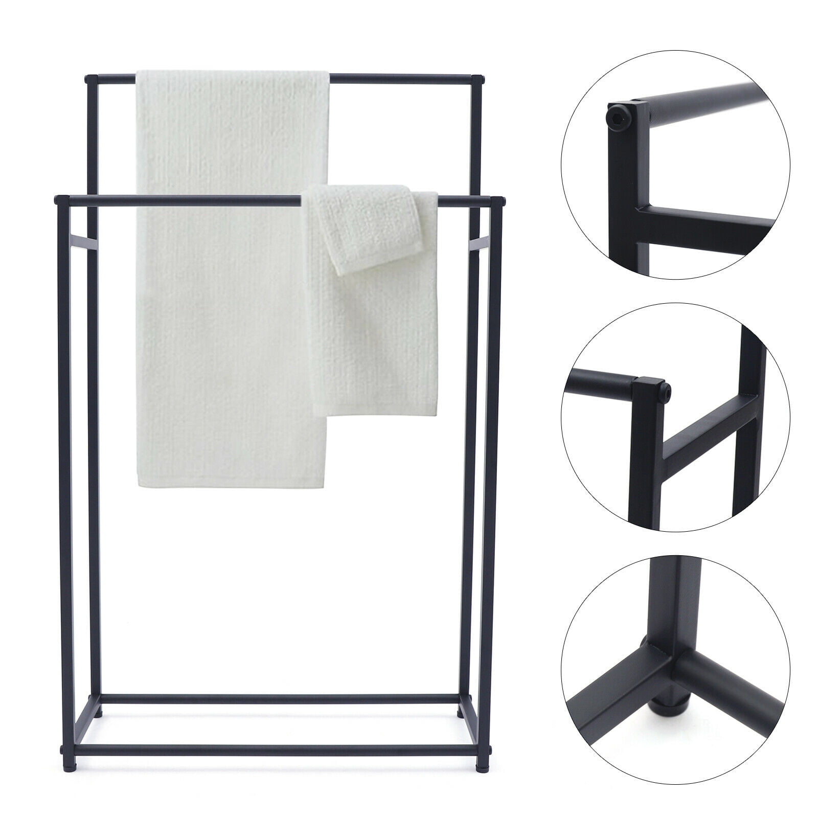 Black Floor Standing Towel Rack for Bathroom Indoor Outdoor, 23.6 x 8.7