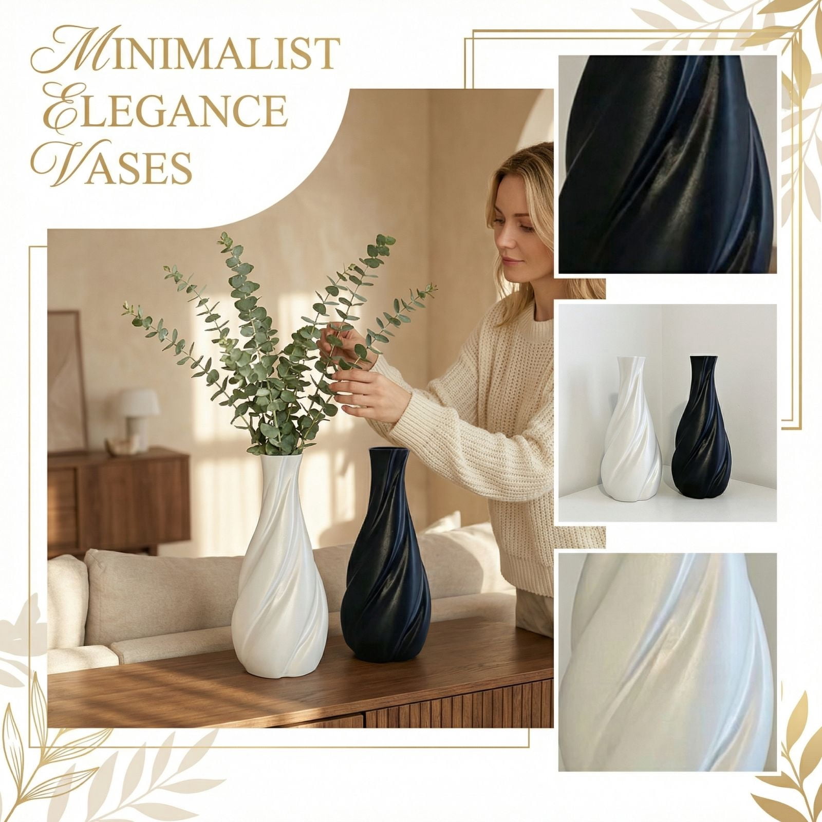 Black Floor Vase, Handmade Large Ceramic Vases for Home Decor Living ...