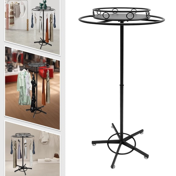Black FloorStanding Round Garment Rack Adjustable Clothing Floor Shelf Rotatable
