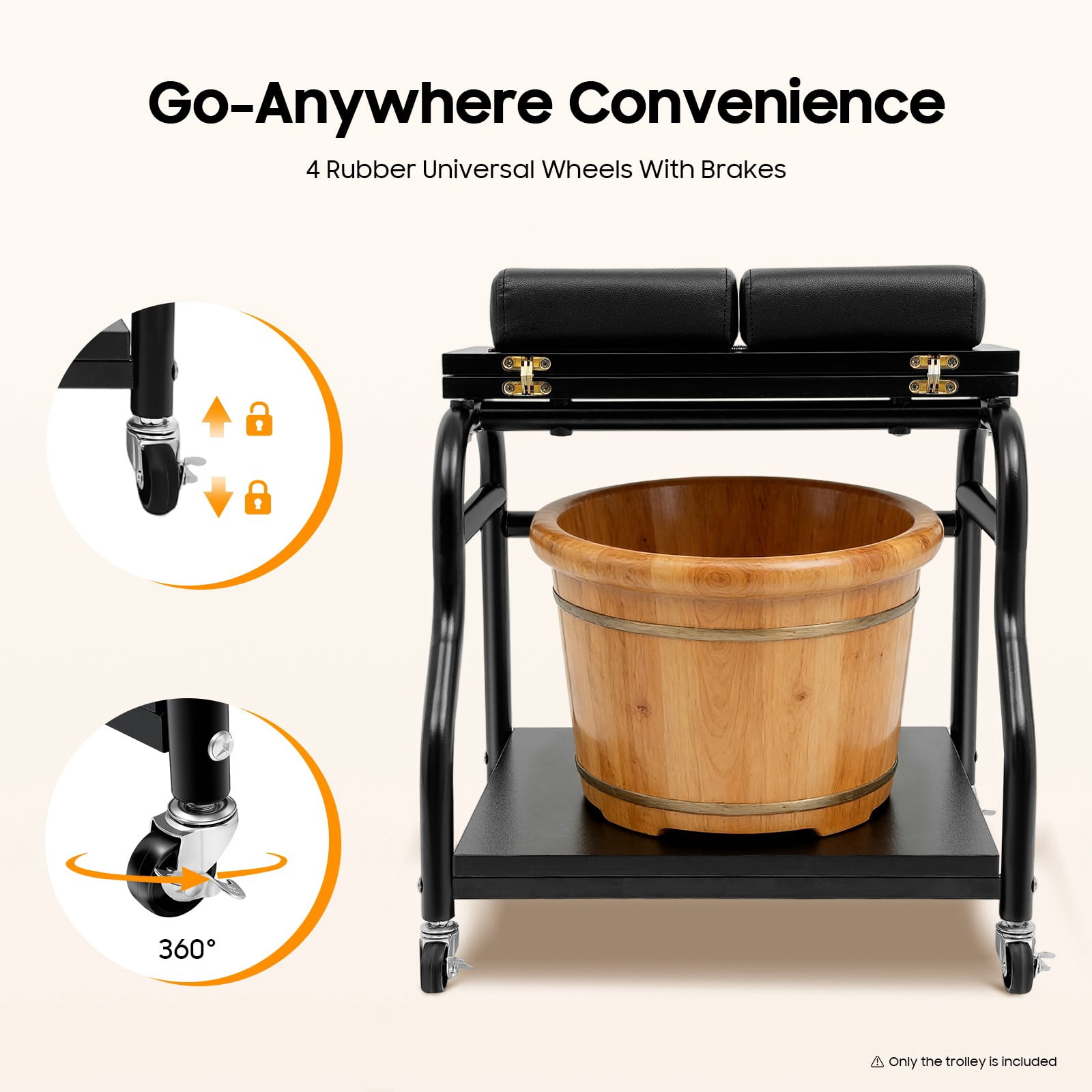 Black Floorstanding Foot Bath Trolley with 4 Lockable Wheels For Salons ...