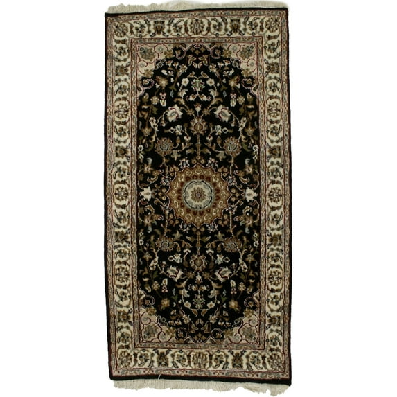 Black Floral 2X4 Indo-Nain Oriental Rug