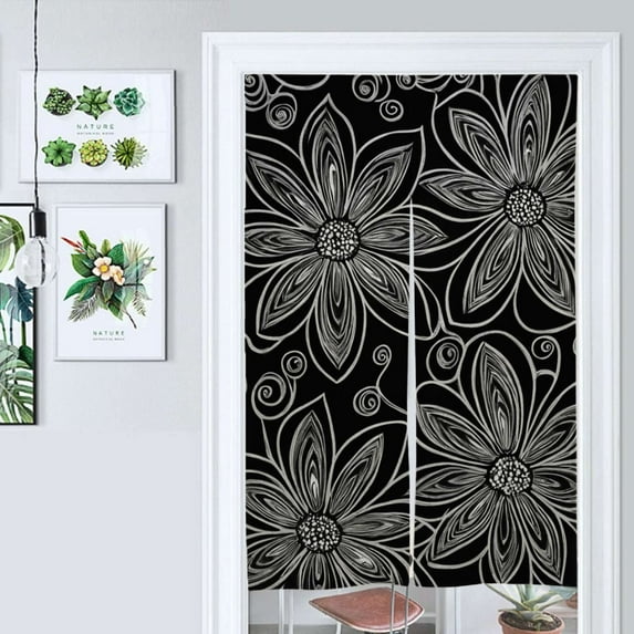 Black Floral Abstract Design Door Curtain Nordic Living Room DoorCurtain Porch Partition Curtain Kitchen Rative Half Curtain