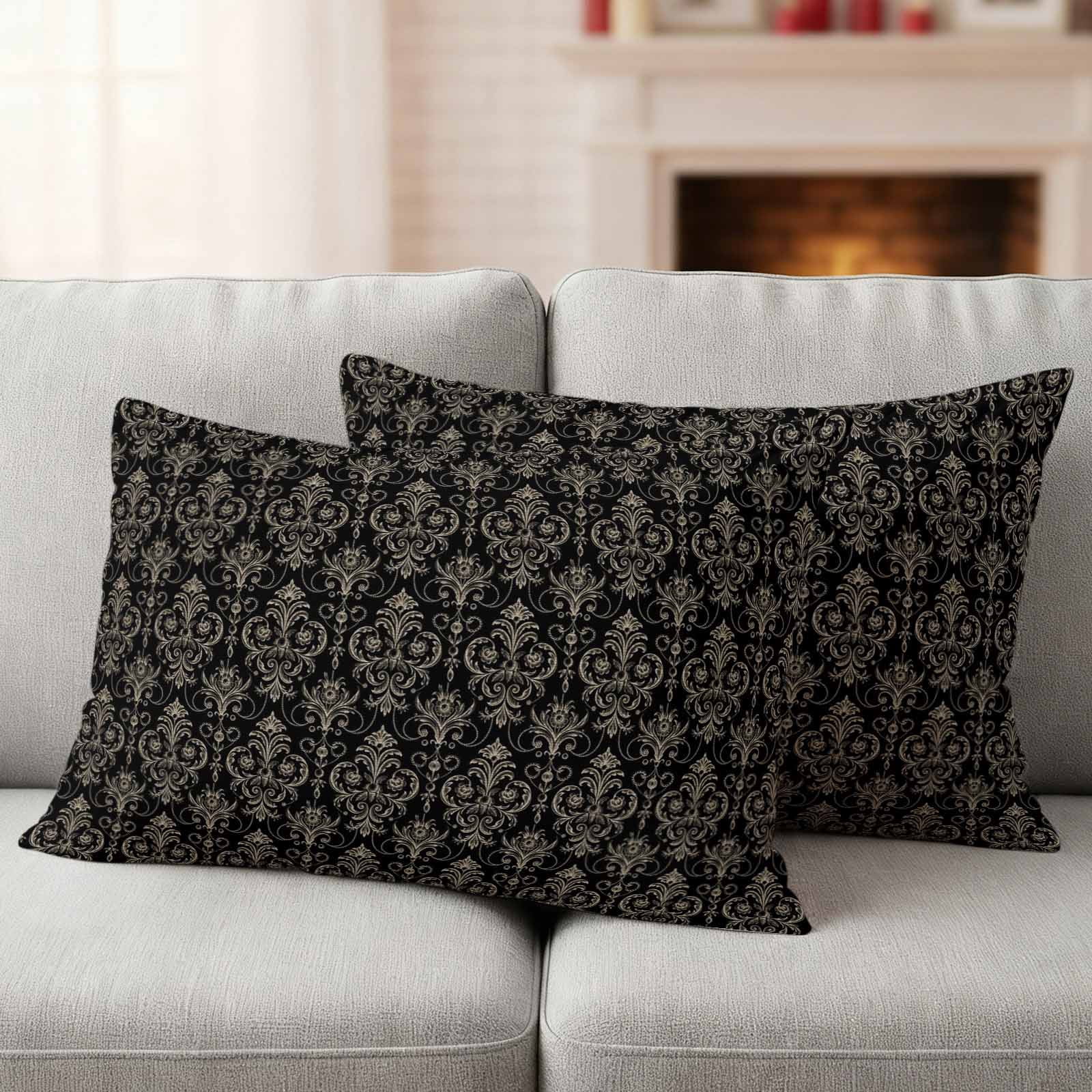 Black Floral Abstract Outdoor Waterproof Throw Pillow Covers 20x12 Set of 2, Vintage Ethnic Bohemian Flowers Decorative Pillowcases Cushion Pillowcase for Couch Sofa Patio Outside Pillow Protector