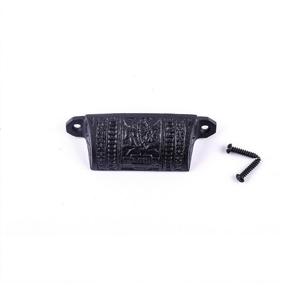 Black Floral Cabinet Drawer Cup Bin Pull 4" W x 1.5" H Antique Wrought Iron Kitchen Dresser Cabinet Handles w/Protective Powder Coat Finish w/Hardware | Renovators Supply