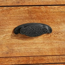 Black Floral Cabinet Drawer Cup Bin Pull Wrought Iron 3 3/4" W x 1 3/8" H Antique Kitchen Dresser Handles Rust Resistant Powder Coat Finish w/Hardware | Renovators Supply